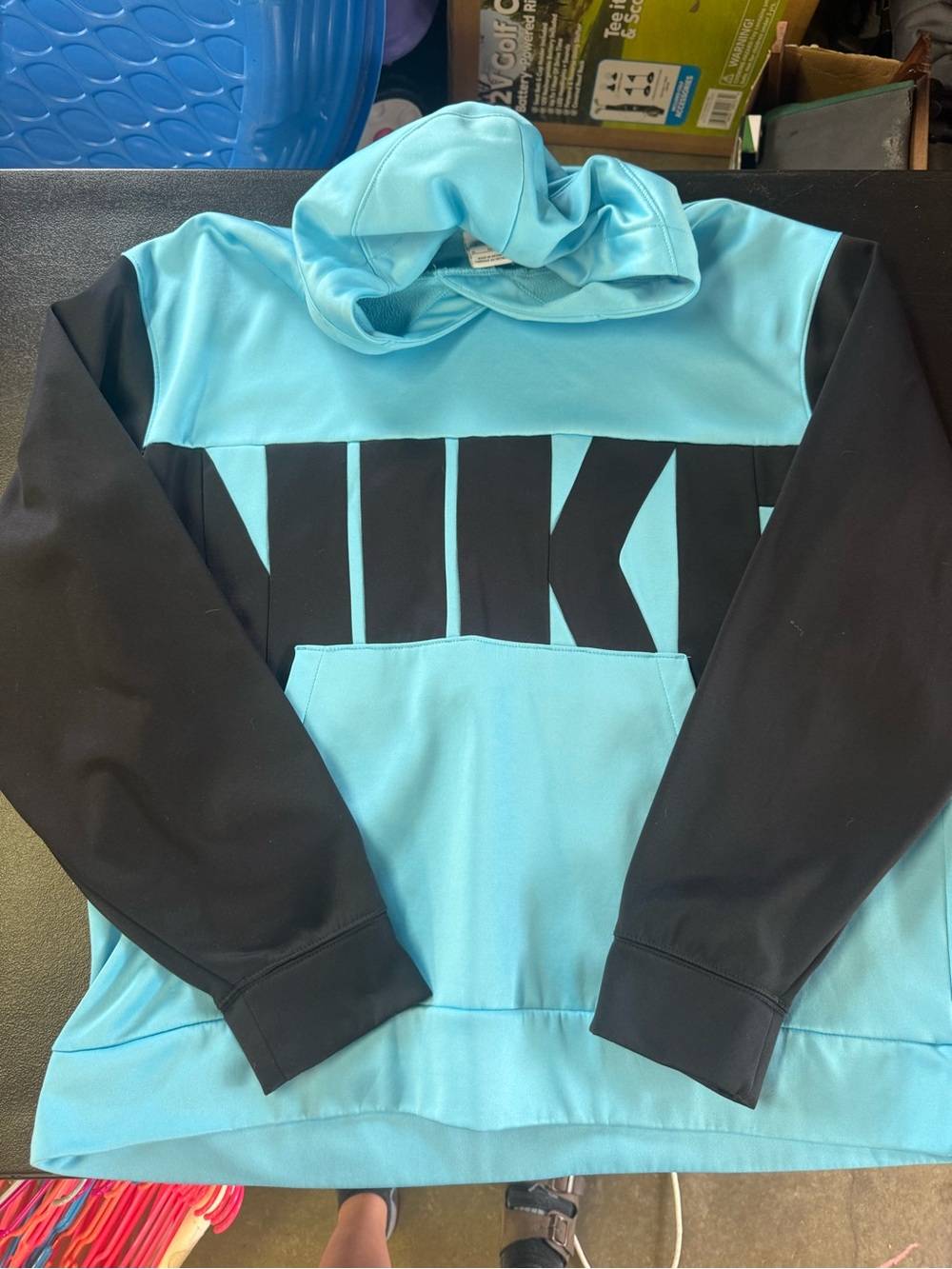 Nike Aqua and Black Logo Pullover Hoodie